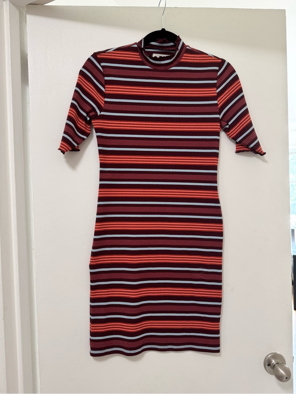 NWT Urban Outfitters Striped Mock Neck Midi Dress in Burgundy, Medium